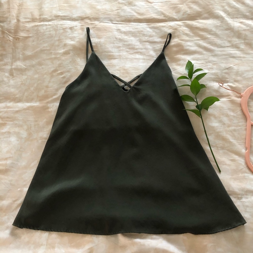 Audrey 3+1 Slate Green Spaghetti Strap Tank Top